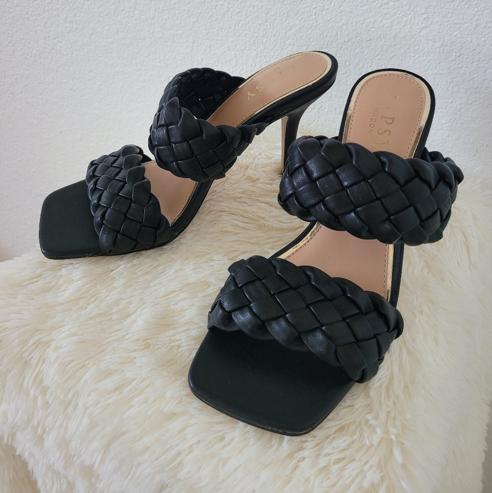 Lipsy London Black Weaved Square Toe Heels